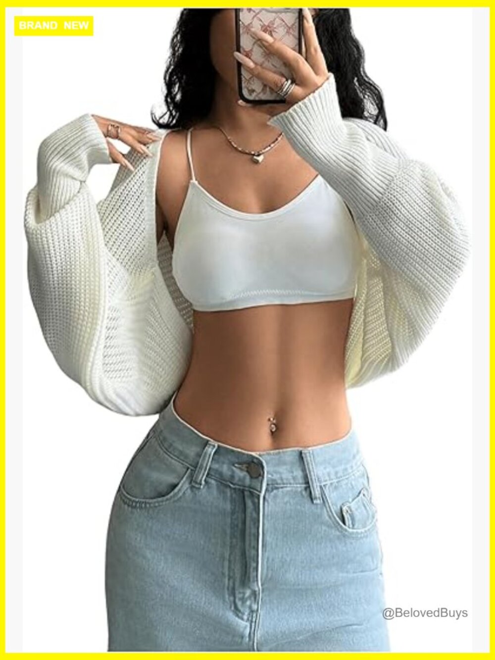 Crochet Bolero Shrug Top Y2k Long Sleeve Drop Shoulder Crop Cardigan